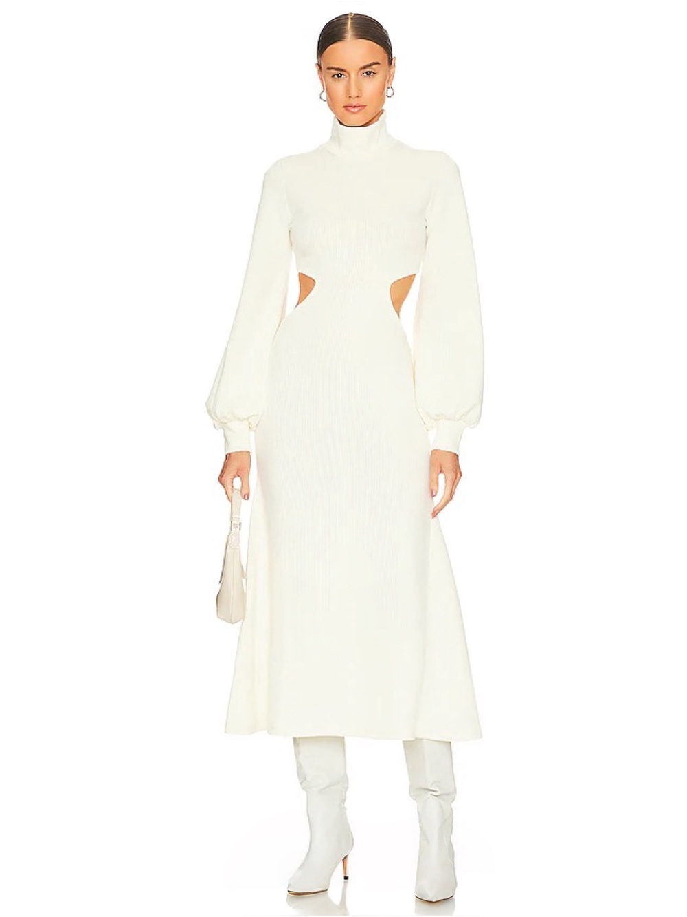 WeWoreWhat Cut Out Turtleneck Ribbed Knit Maxi Dress Ivory Sz S Revolve